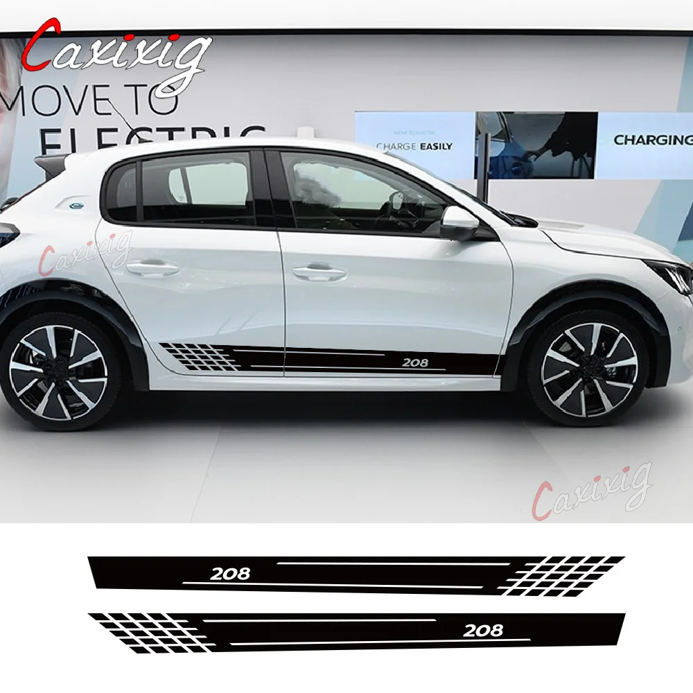 2Pcs Car Door Side Skirt Stripes Stickers Per Peugeot 208 Gt Tuning Accessori Auto Line Graphics Vinile Pvc Decalcomanie Fai Da Te