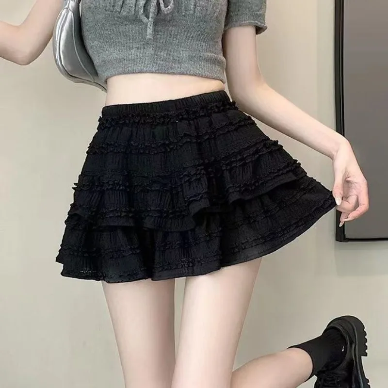 Women Fluffy Skirt Black Cake Skirt Y2k Ballet Streetwear Sweet Kawaii Harajuku Chic Sexy Summer Casual Loose New Girl Solid