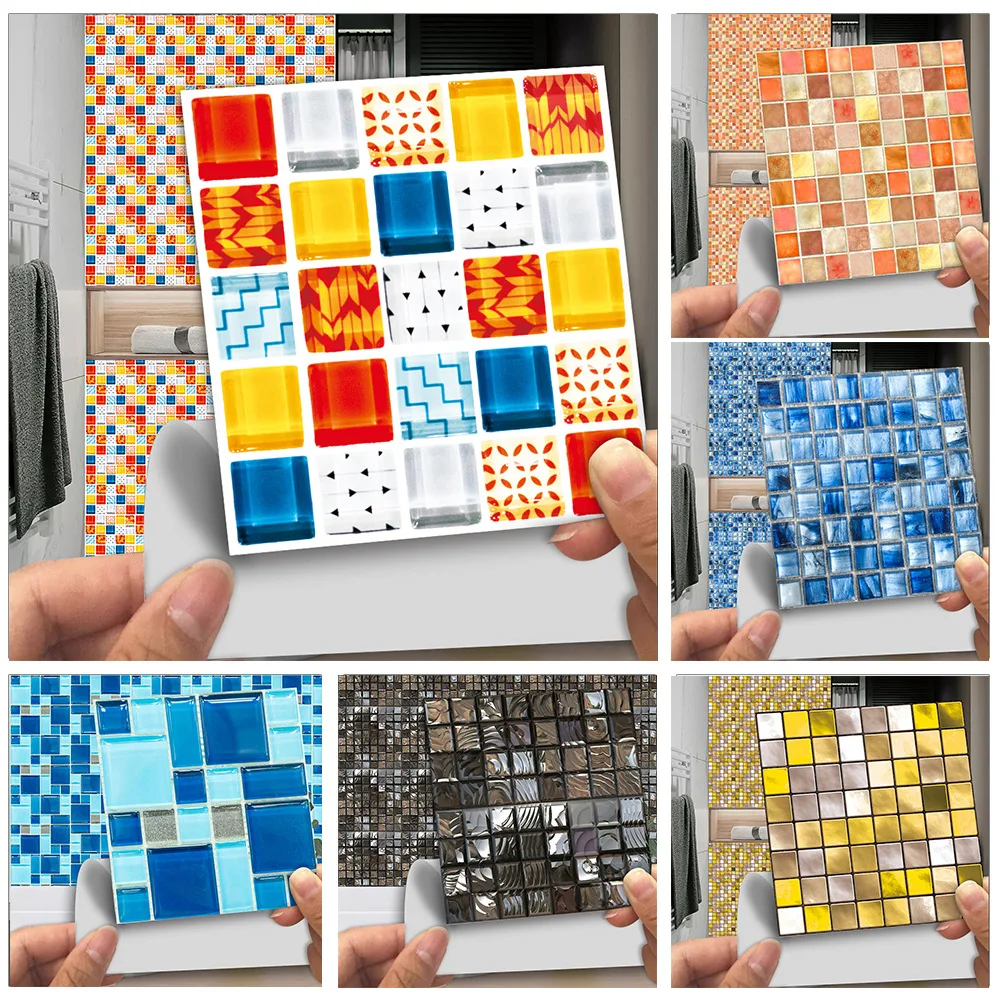 

20pcs Abstract Mosaic Waterproof Wall Stickers Simulation Tiles Self Adhesive Wall Stickers DIY Home Bathroom Kitchen Decoration