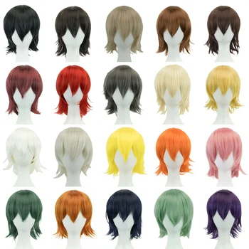 Synthetic Unisex 12 Inches Short Cosplay Hair Party BOB Wigs with Bangs Pink Blonde Orange Halloween Costume Lolita Wig 1
