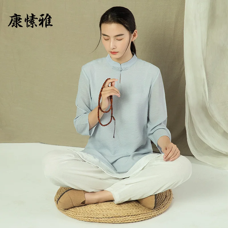 

Женский комплект для йоги, льняная быстросохнущая Толстовка + штаны, Тай-Чи, медитация, кунг-фу, джоггеры, повседневные боевые искусства, набор для фитнеса и спортзала, спортивная одежда