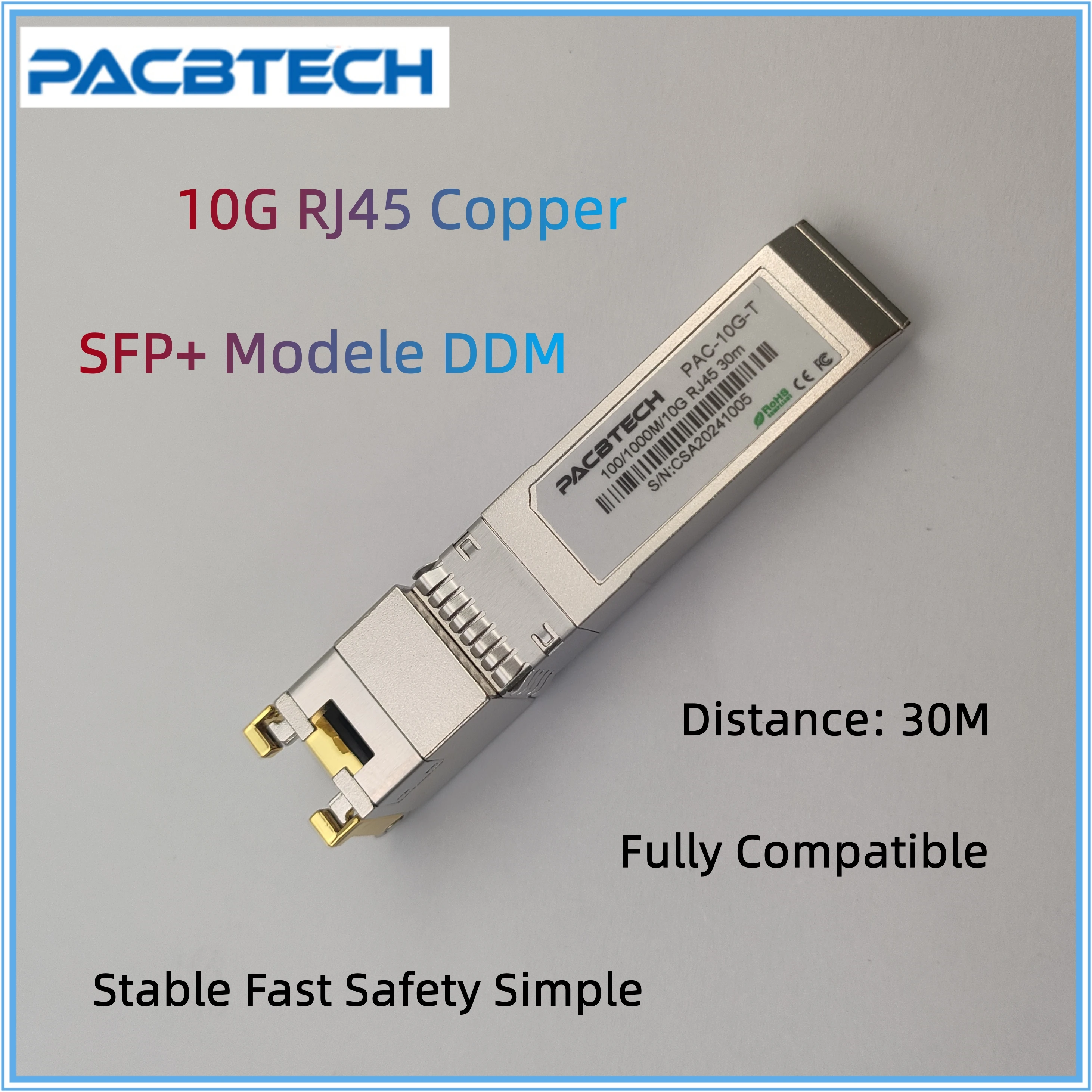 10G RJ45 Copper SFP+ Module 10GBase-Tx Ethernet Fiber Optic FTTH Compatible with /JuniperCisco/Mikrotik Switch 30m