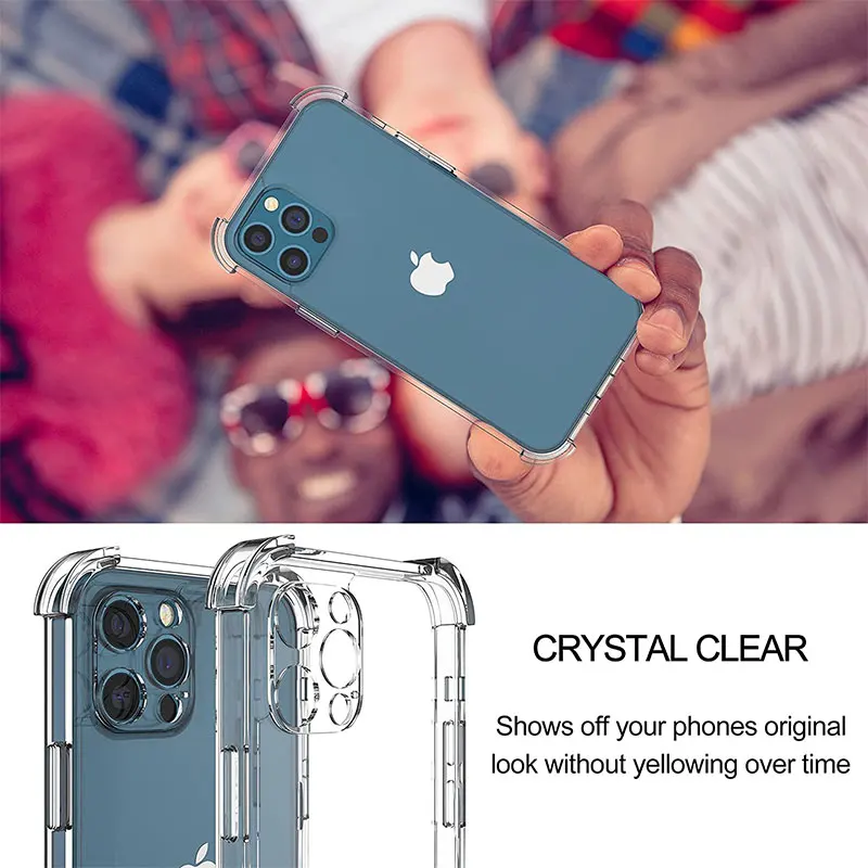 iphone 12 pro max silicone case Thick Shockproof Silicone Clear Phone Case For iPhone 13 12 11 Pro Max Mini X XS XR 7 8 Plus SE2 Lens Protection Case Back Cover best case for iphone 12 pro max