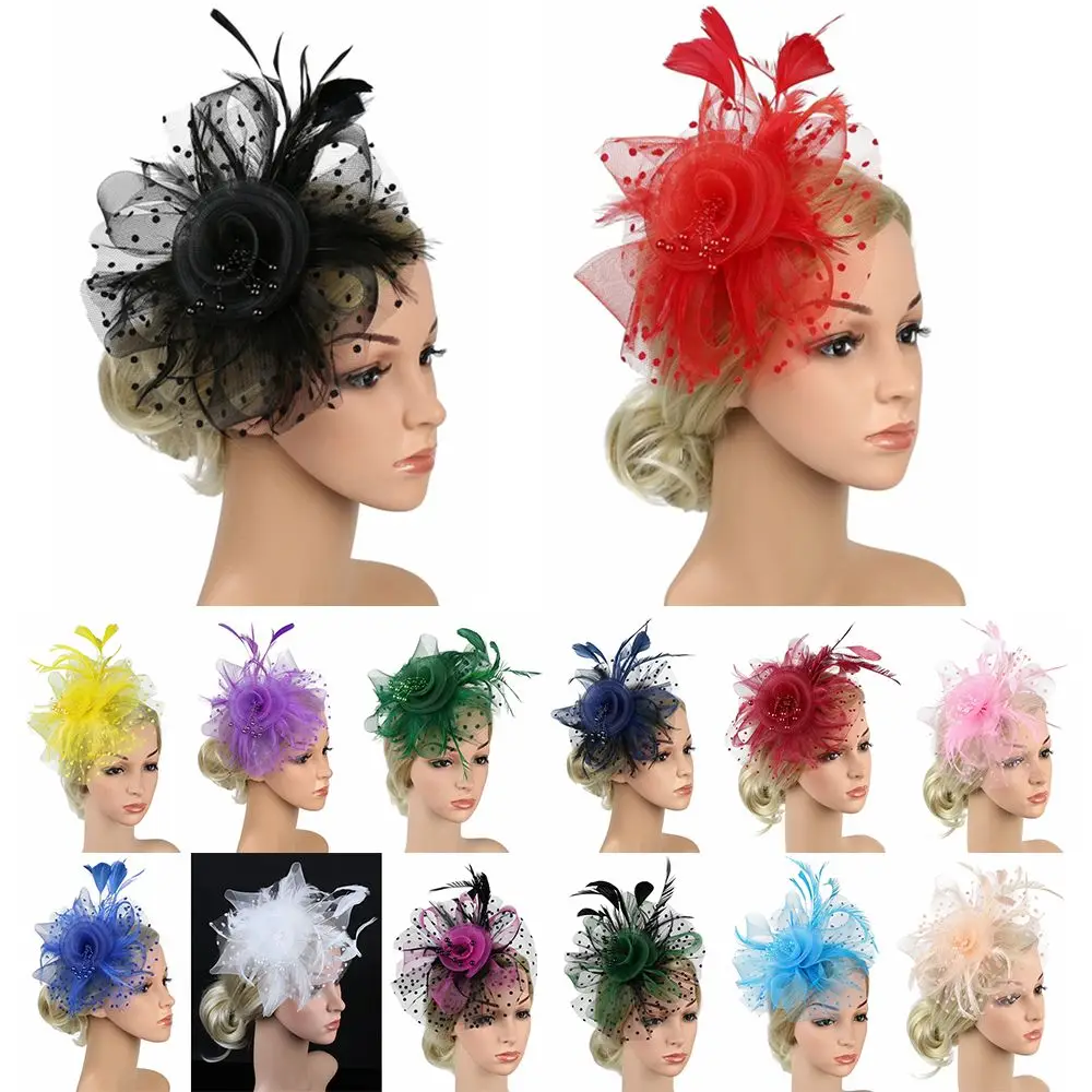 Elegant Mesh Flower Fascinator with Feather Accent for Weddings and Tea Parties