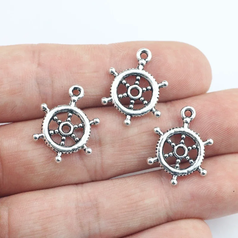 

Newest 20Pcs 17*20mm Antique Silver Color Pirate Rudder Charms Punk Necklace Earrings Pendant For DIY Jewelry Making Findings
