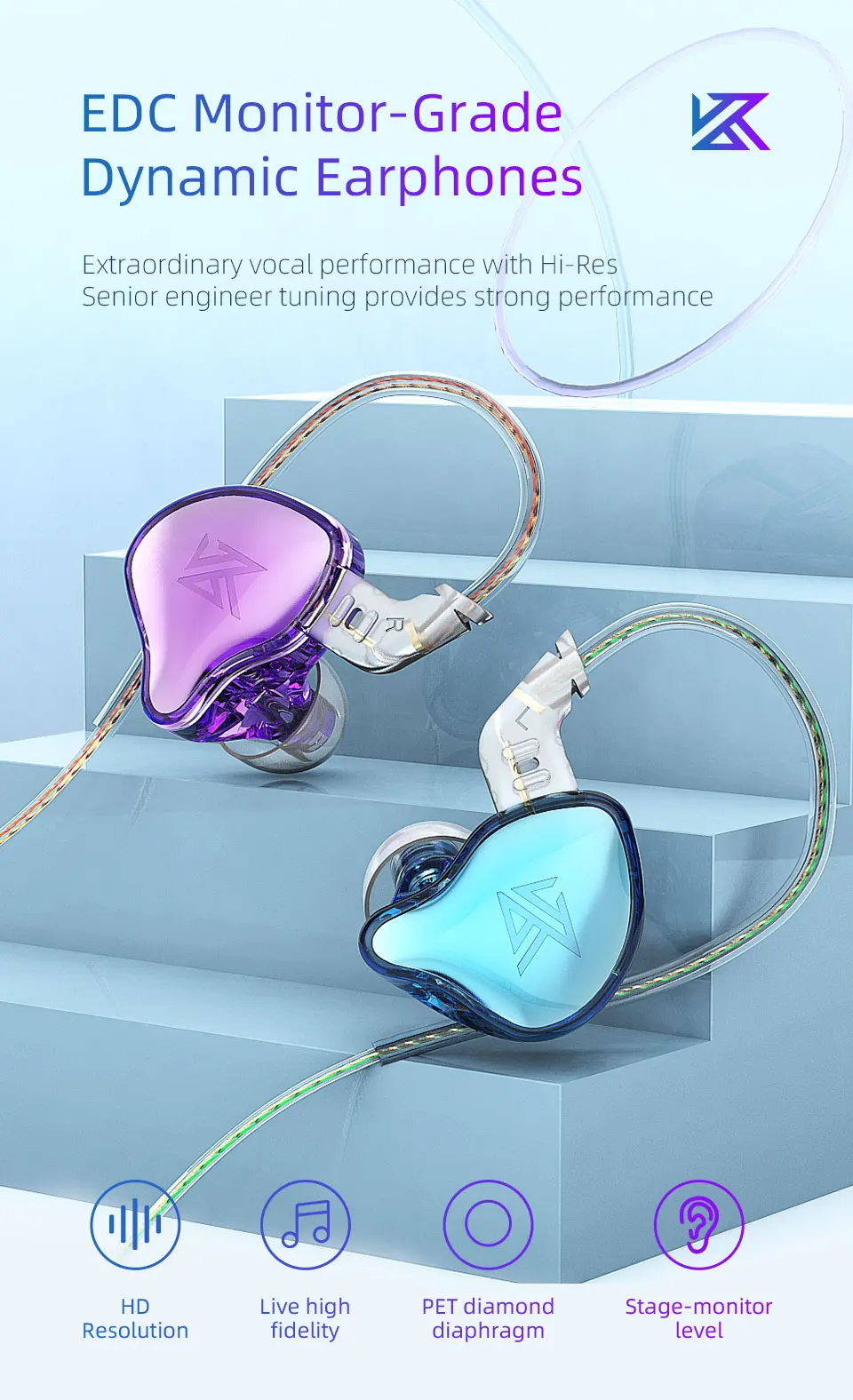 Description Picture 2 of itemKZ EDC Earphones 1 Dynamic HIFI Bass Earbuds In Ear Monitor Headphones Sport Noise Cancelling Headse