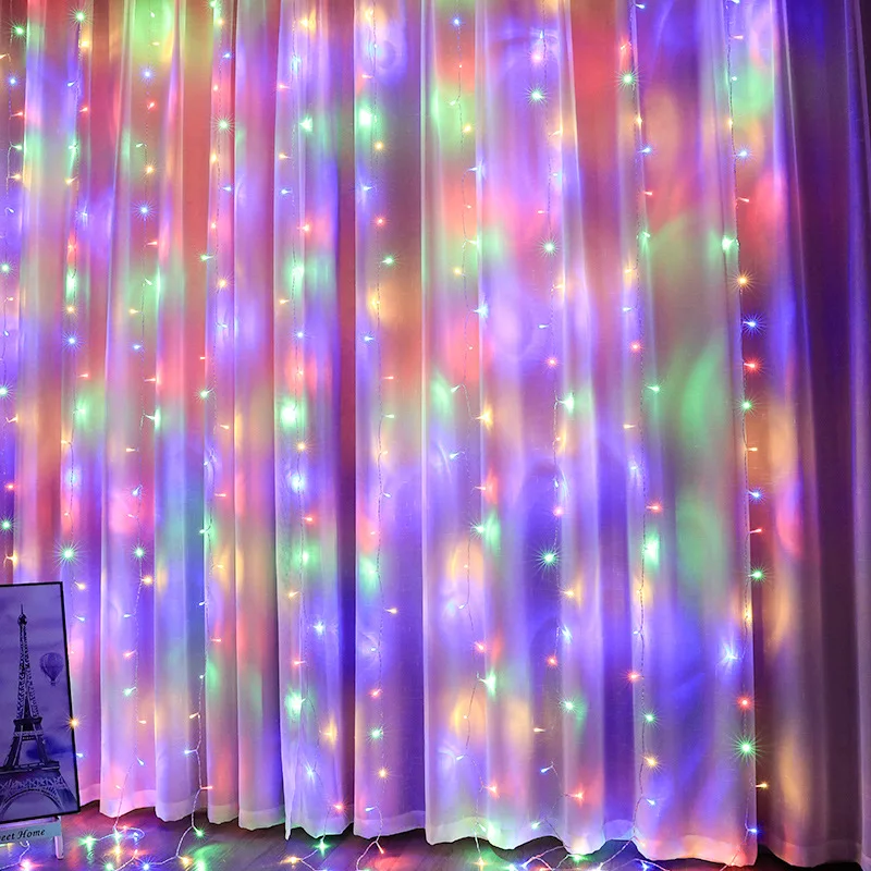 thumbnail image 1 of Cortina de luces LED de 3 x 2/3 x 3/6 x 3 m, 8 modos, cortina de luces navideñas para ventana, luces LED para exteriores, carámbanos para decoración navideña, 1 of 5