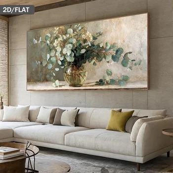 Arte da parete su tela astratta moderna 2D/piatta, stampe su tela con rami di eucalipto senza cornice, perfette per la decorazione murale della camera da letto contemporanea