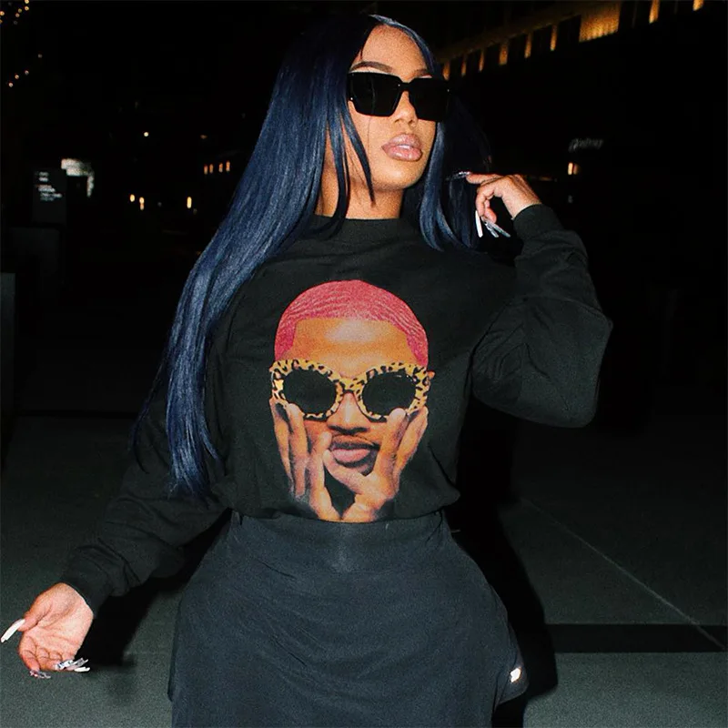 

Autumn Winter 2023 New 3D Printed O-neck Pullovers Long Sleeve Hoodie Loose T-shirt Casual Streetwear Top for Women Lady