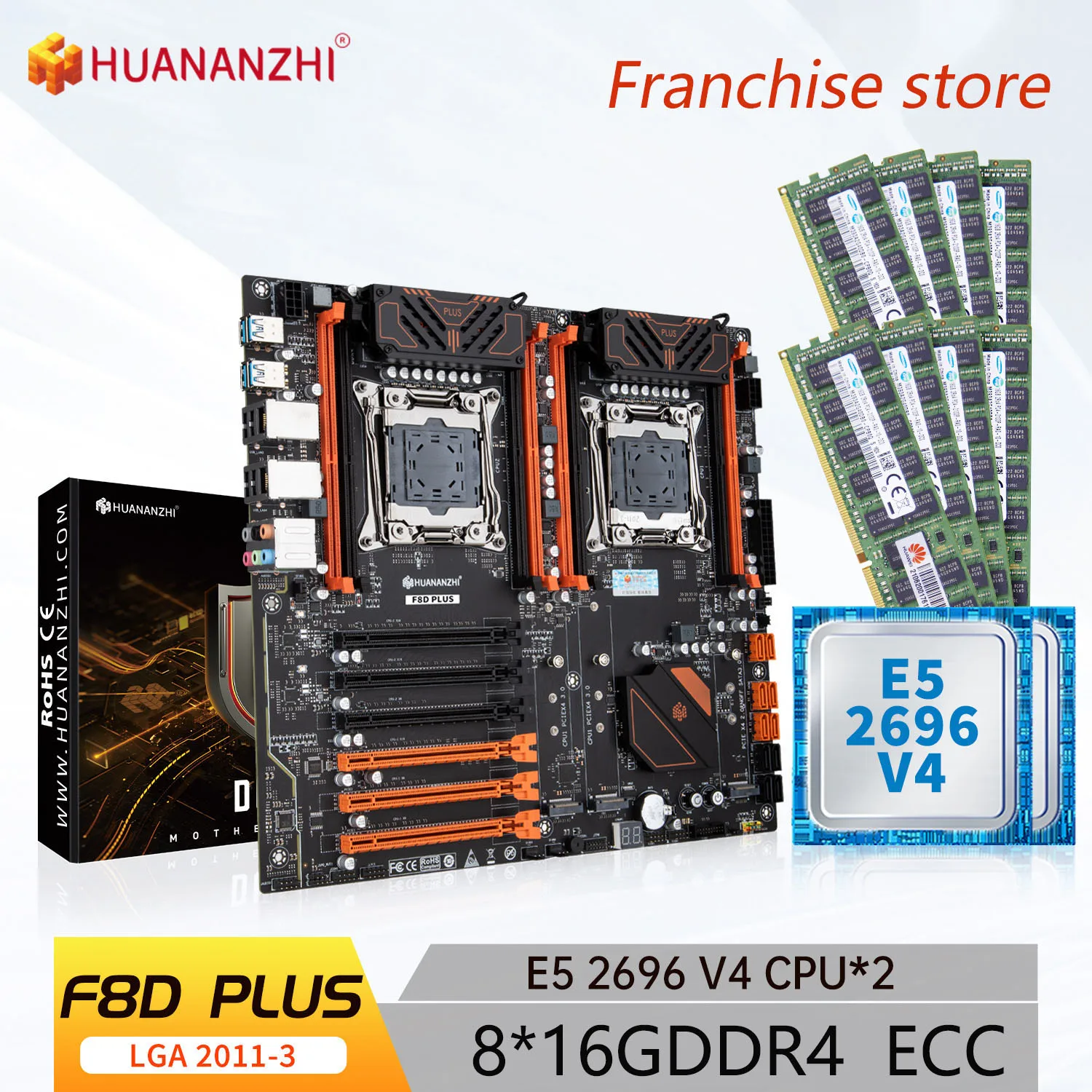 

HUANANZHI-placa base X99 F8D PLUS LGA 2011-3 XEON X99 con Intel E5 2696 V4 * 2 con 8x16G DDR4 RECC, kit combinado de memoria