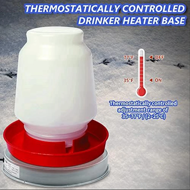 Poultry Waterer Heated Base, Chicken Water Heater 125 Watt Winter De-Iker Heated Base, Pet Water Heater