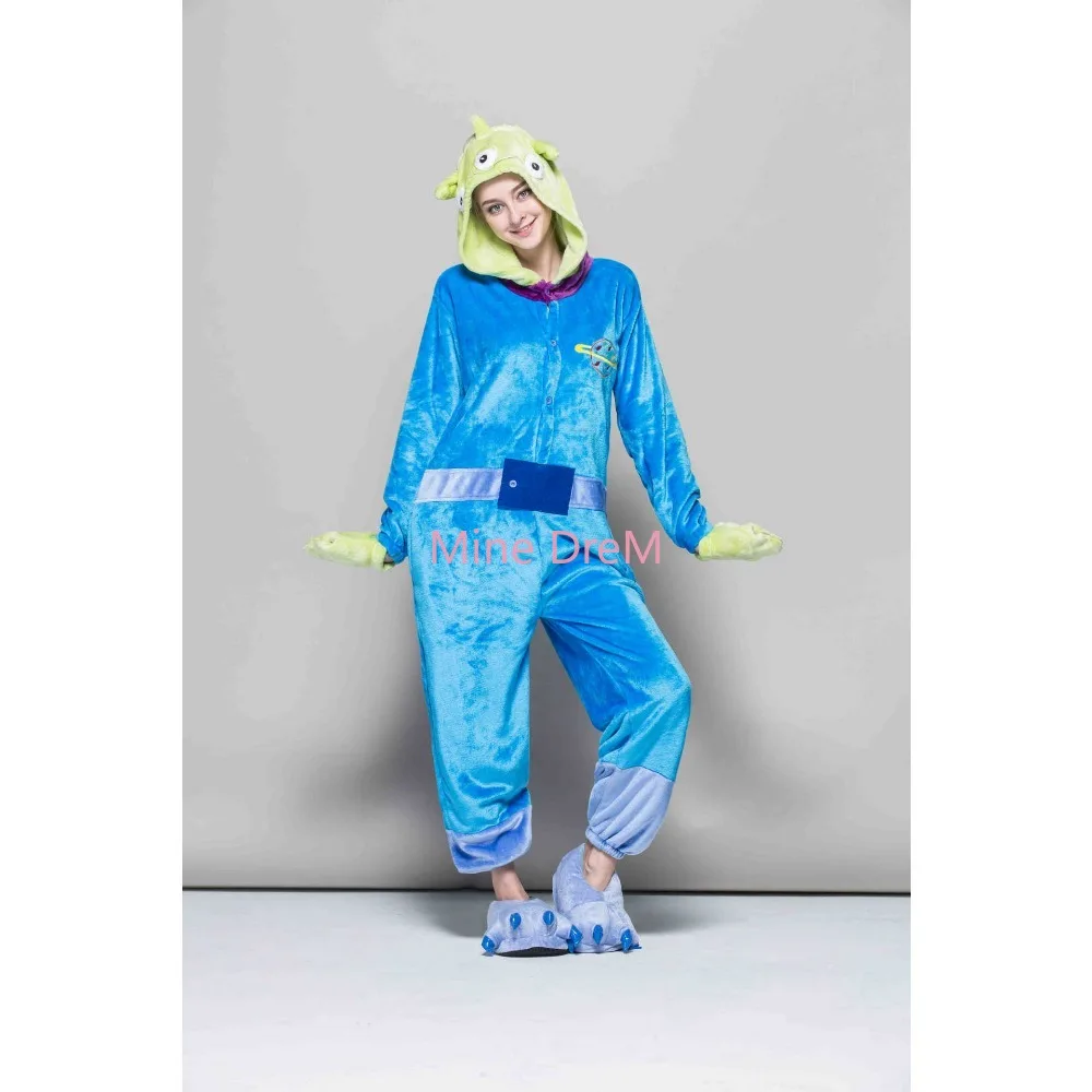 Zipper and Button Alien Onesies Pajamas Cartoon Animal Cosplay Costume Jumpsuit Adult Onesies Sleepwear Halloween Kigurumi
