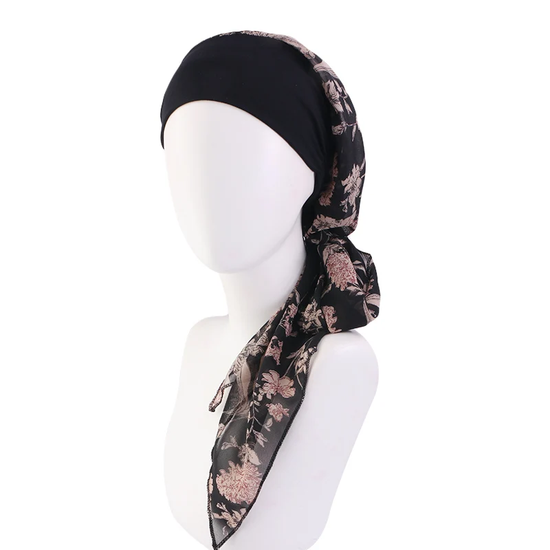 Neue vorgebundene Chemo-Kopfbedeckung für Damen, Turban, Beanie, Chiffon-Band, langes Haar, Kopftuch, Kopfbedeckung, Krebs-Hüte, Bandana für Haarausfall – Detail 7