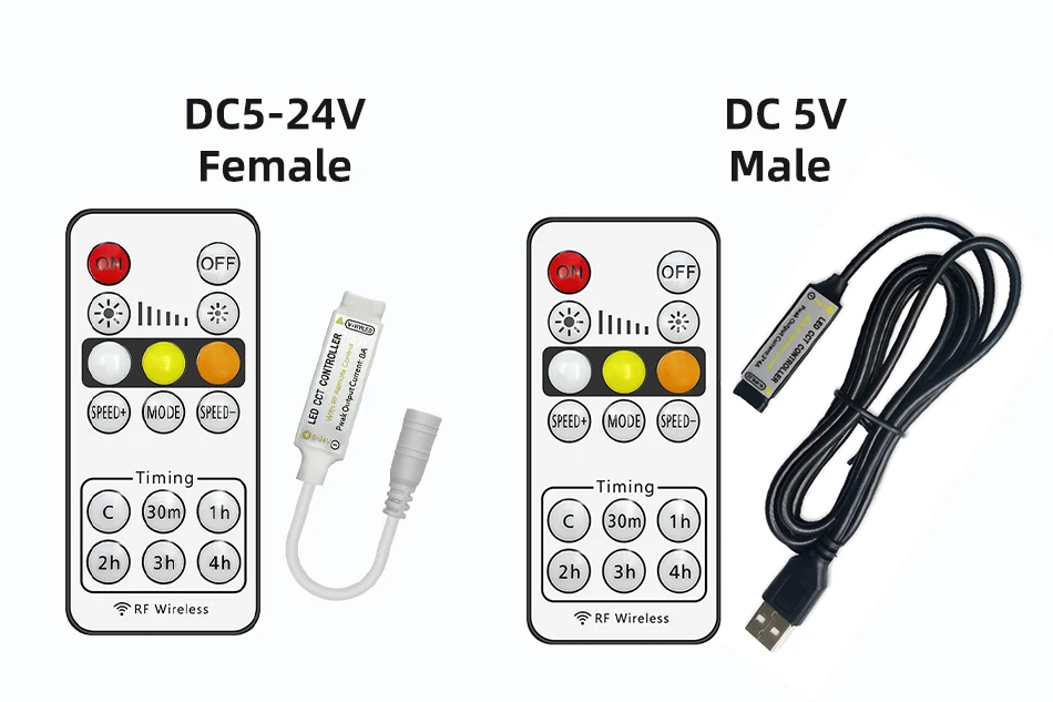 Dual Color LED 5V 12V 24V Dimmer RF Wireless Remote Control DC USB Plug 3 Pin 2700-6500K PWM Controller for CCT 5050 Strip Light