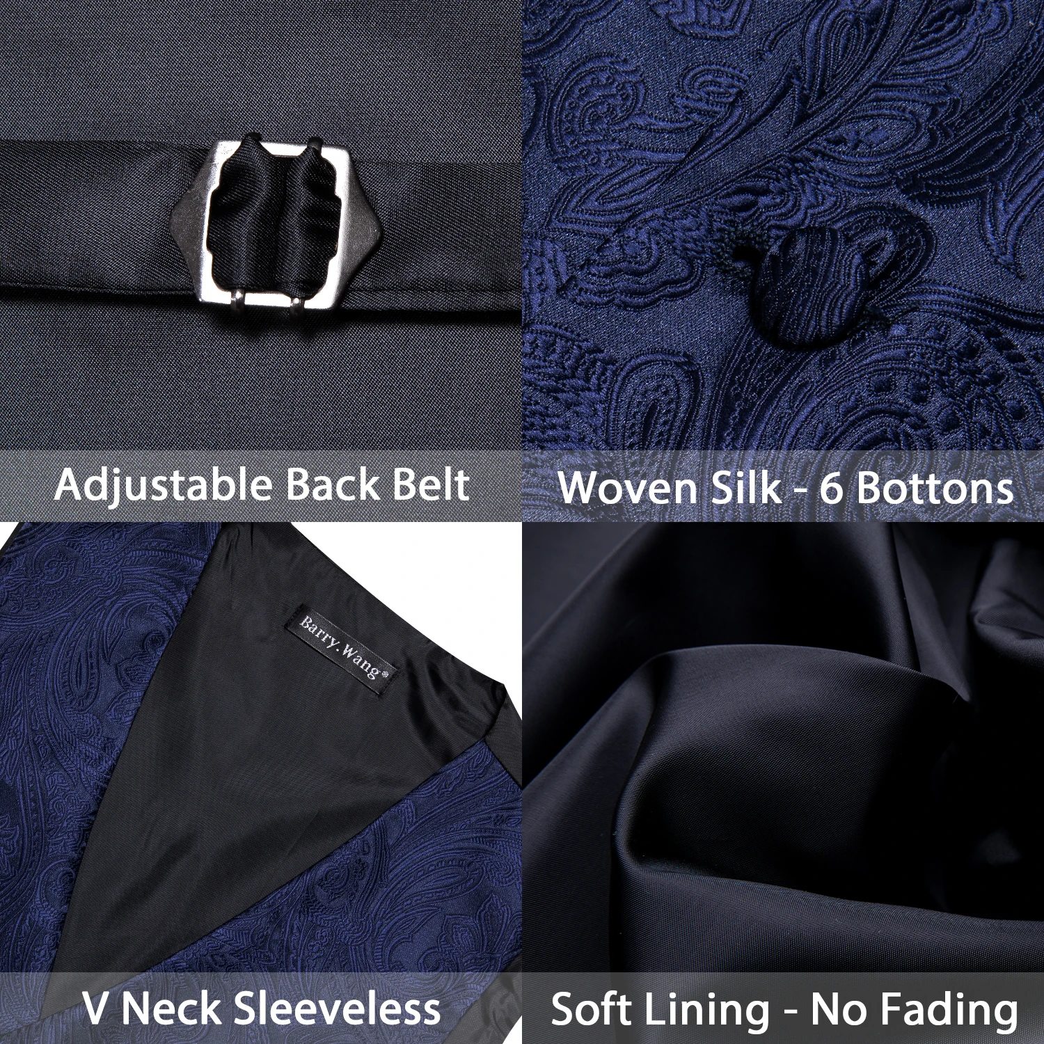 Barry.Wang 100 Colors Silk Men Vest Tie Hanky Cufflinks Set Paisley Floral Waistcoat Jacquard Sleeveless Jacket Wedding Business