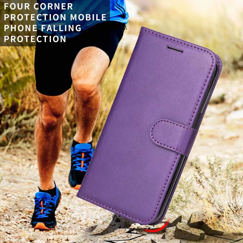 Leather Wallet Flip Case with Magnetic Closure and Card Holder