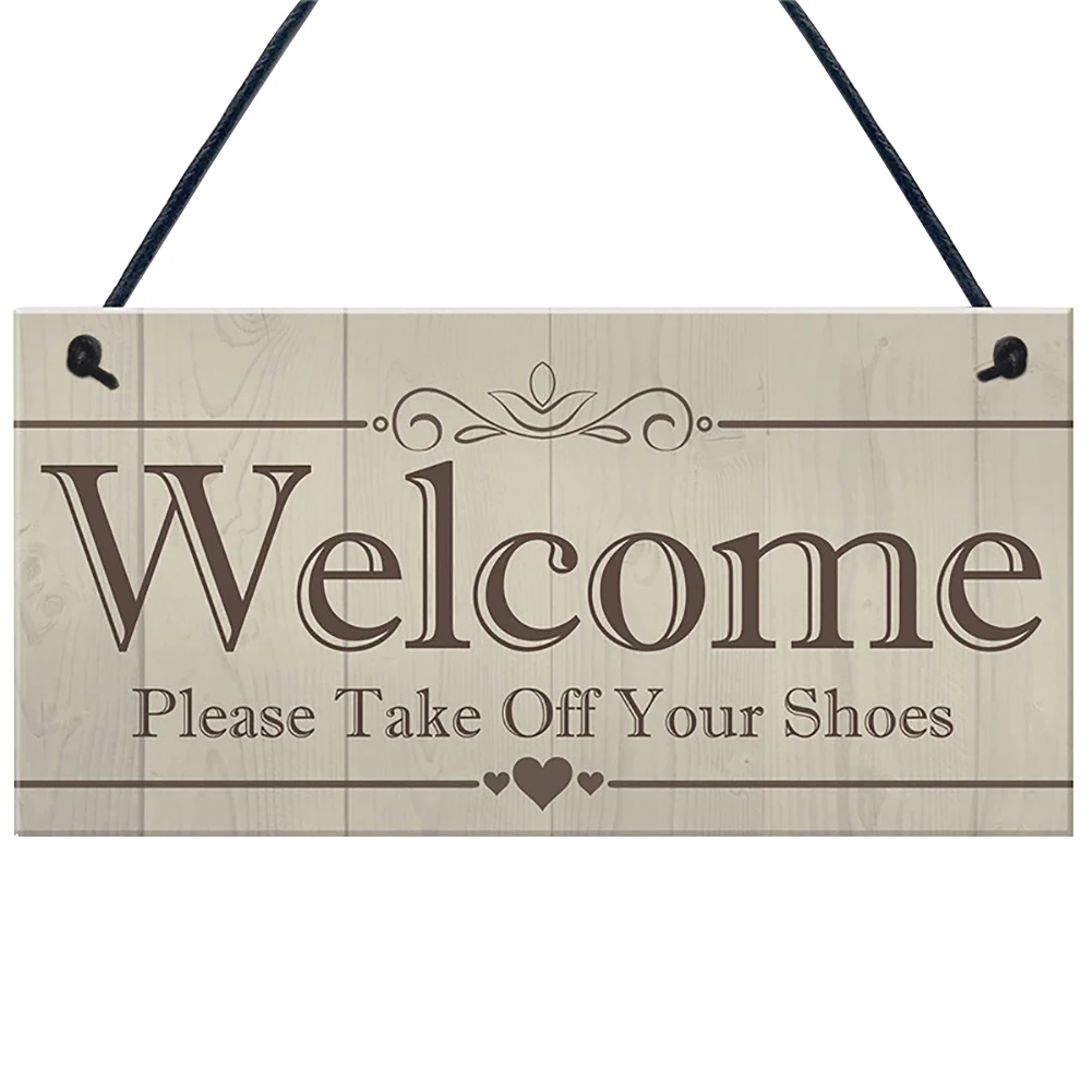 

House Welcome Sign Porch Hanging Plaque Vintage Durable Rectangular Rustic Style Decoration Pendant Tag Gift Wall Take Off Shoes