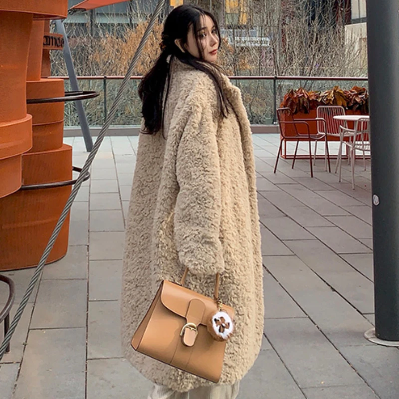 Winter Women Faux Fur Coat Oversized Long Shaggy Fuzzy Thicken Warm Parkas Sashes Lapel Stylish Luxury Korean Fashion Outwear