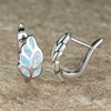Luxury Tree Leaf Hoop Earrings For Women Blue White Fire Opal Earrings Silver Color Female Wedding Mother Piercing Jewelry Gifts