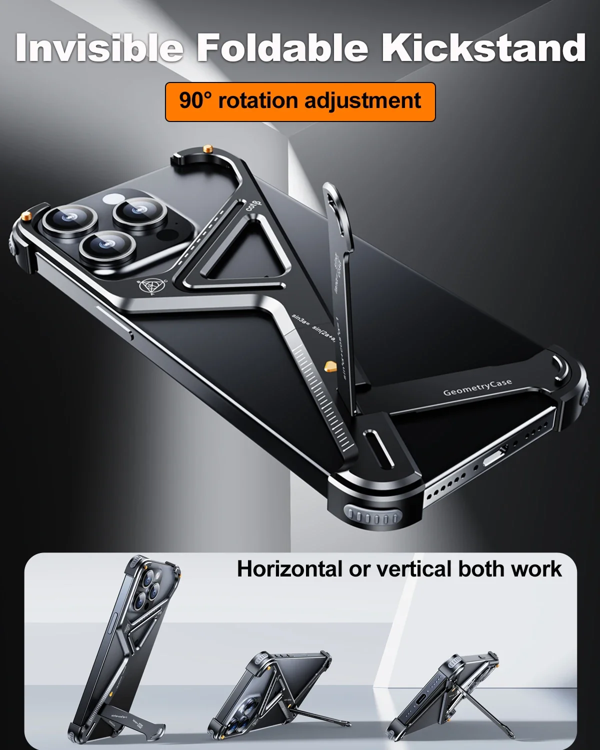 Eary Frameless Phone Case for iPhone 16 15/14 Pro Max Racetrack Shaped Cool Design Aluminum Matal Bumper Shockproof Phone Cover