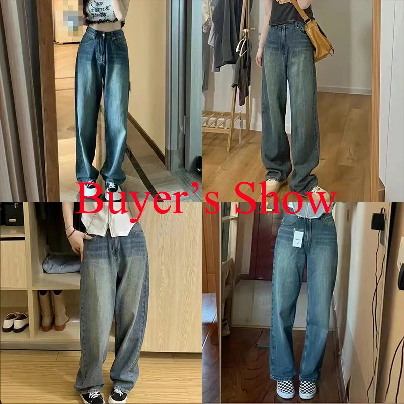 Vintage Wide Leg Cargo Jeans Women 2022 Autumn High Waist Bagge Pants Woman Y2k Streetwear Loose Denim Trousers Female 2023