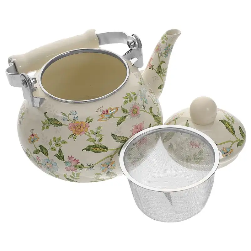 1 Set Pear Shaped Tea Pot With Infuser Stovetop Tea Kettle Enamel Teapot Vintage Water Kettle Daily Coffee Handle