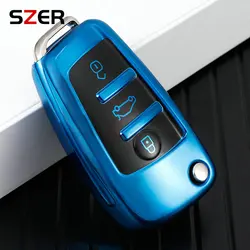 Premium Leather TPU Car Key Cover Case - Stylish and Durable Key Fob Shell Accessories (Blue)