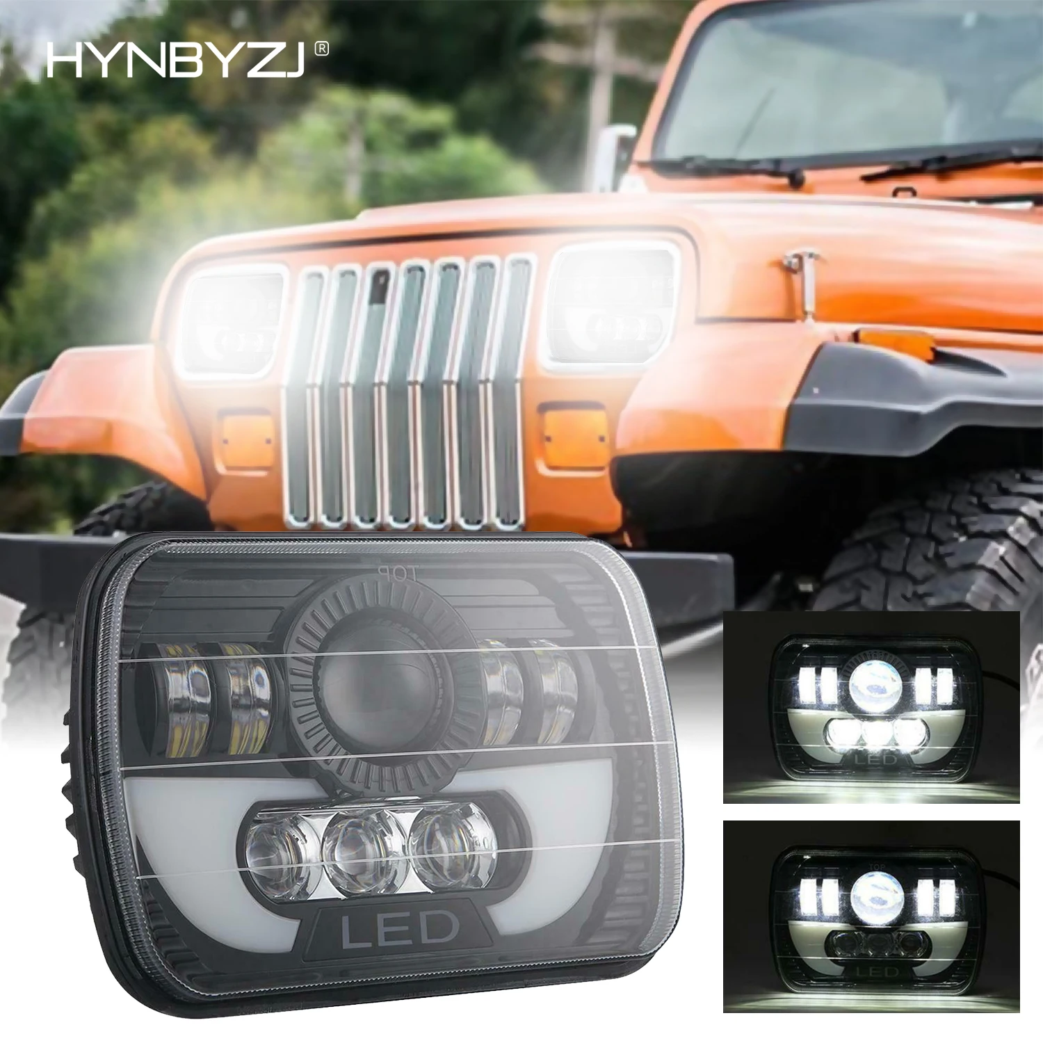 

HYNBYZJ 7X6 5X7 Inch 300W LED Headlight Hi/Lo Beam Halo DRL With H4 Wiring HarnessFor 87-95 Jeep Wrangler YJ 84-01 Cherokee XJ