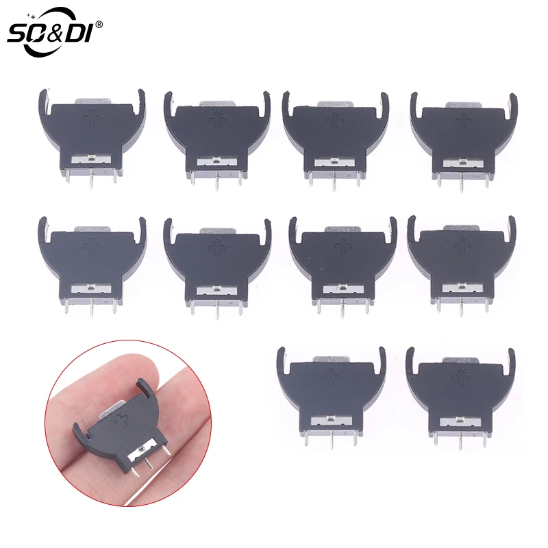 최신 10Pcs 검정색 플라스틱 CR2032 2032 3V 반원형 셀 코인 수직 배터리 홀더 배터리 소켓 케이스 모듈 배터리 박스