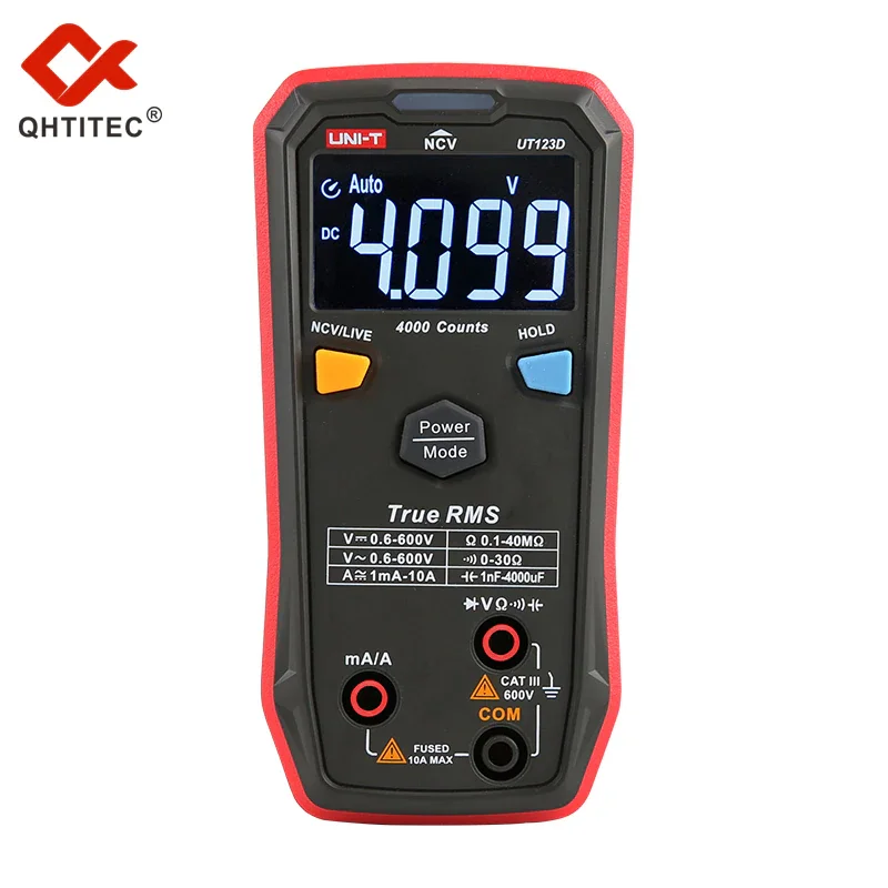 

QHTITEC Mini Digital Multimeter UT123D UT123 Auto Range AC DC Voltage Resistance Temperature NCV Tester Ampere Ohm Meter