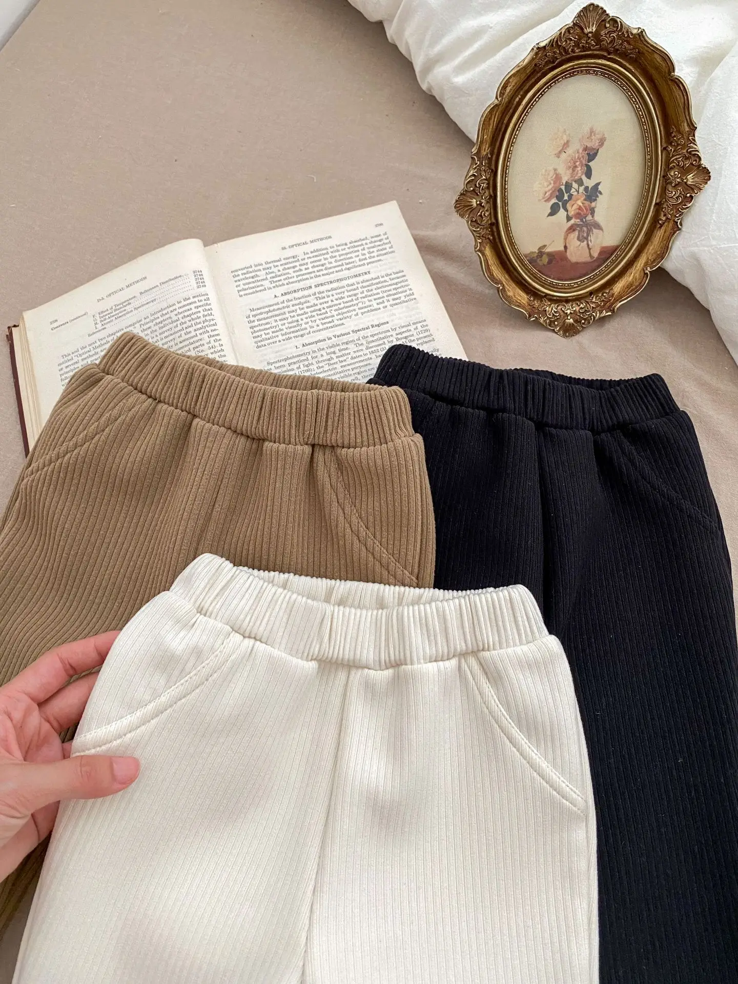 Autumn Winter Girl Baby Plus Velvet Thick Boot Cut Children Ribbed Solid Fleece Casual Pants Kid Warm Cotton Fashion Trousers girls pants kids pants girls trousers