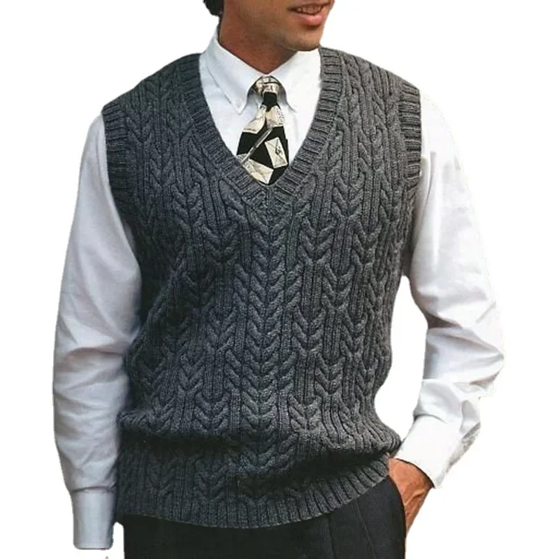 Gilet da uomo maglioni scollo a V gilet lavorato a maglia top senza maniche lavorato a maglia maglione solido top giuntura casual regolare slim f autunno inverno