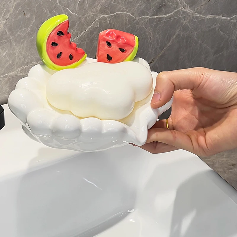 Creative Ceramic Soap Box, Light luxury Watermelon Shaped Soap Dishes, Home Bathroom Kitchen Supplies Bathroom storage rack, 1Pc