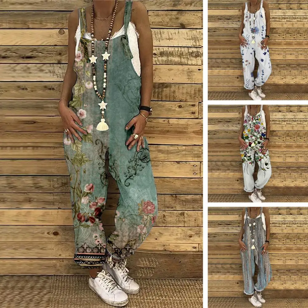 Casual Summer Jumpsuit Flower Printing Rich Color Ladies Overall Trendy Backless Lady Summer Overall Women Garment