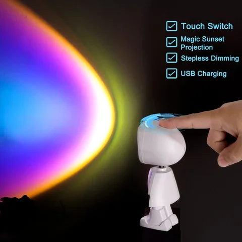 

Robot LED Projector Lamp, USB, 360 °, Rainbow, Sunset, Red Selfie Light, Bedroom Atmosphere, Table Lamp