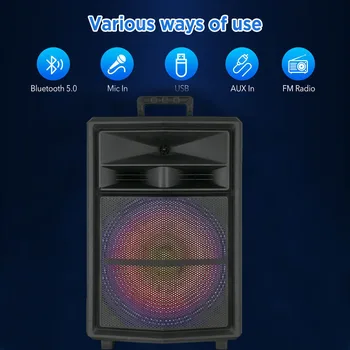 Portable Bluetooth Party Speaker 15" Subwoofer w/Stand Sound System Dj Karaoke RGB Light Rechargeable Outdoor Speaker with Mic 2