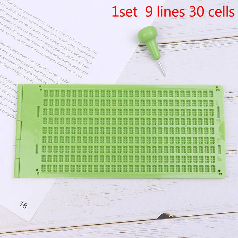 

1Set 9 Lines 30 Cells Practical School Plastic Braille Portable Writing Slate With Stylus