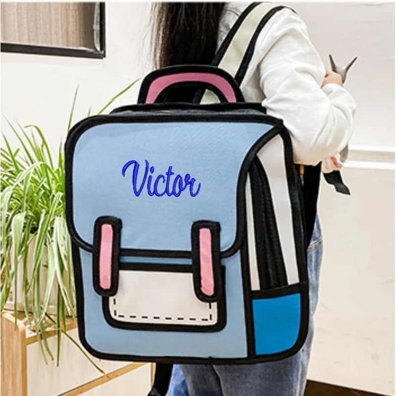 PersonalizedCustomizedEmbroideredNameBackpackMulticolorSchoolbag