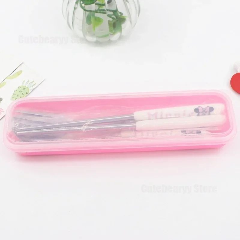 Disney Mickey Minnie Baby Tableware Set Children Utensil Stainless Steel Toddler Dinnerware Cutlery Cartoon Infant Spoon Fork