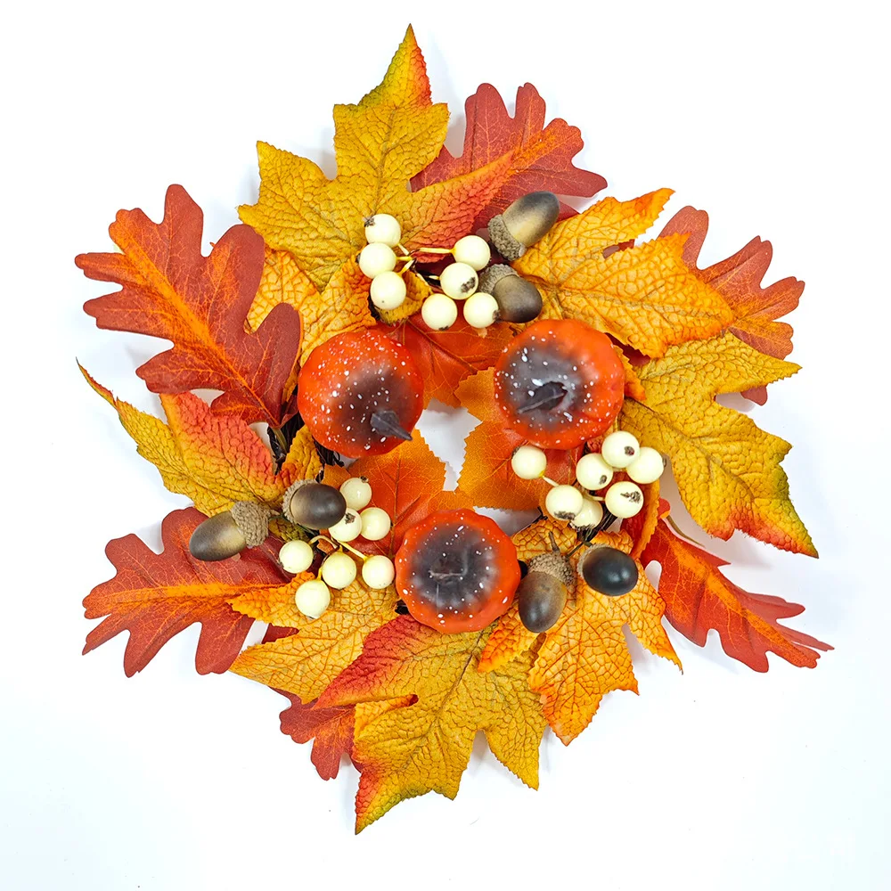 

Thanksgiving Maple Leaf Candlestick Ornament Maple Leaf Pumpkin Autumn Decoration Wreath Simulation Maple Leaf Door Fall Wreath