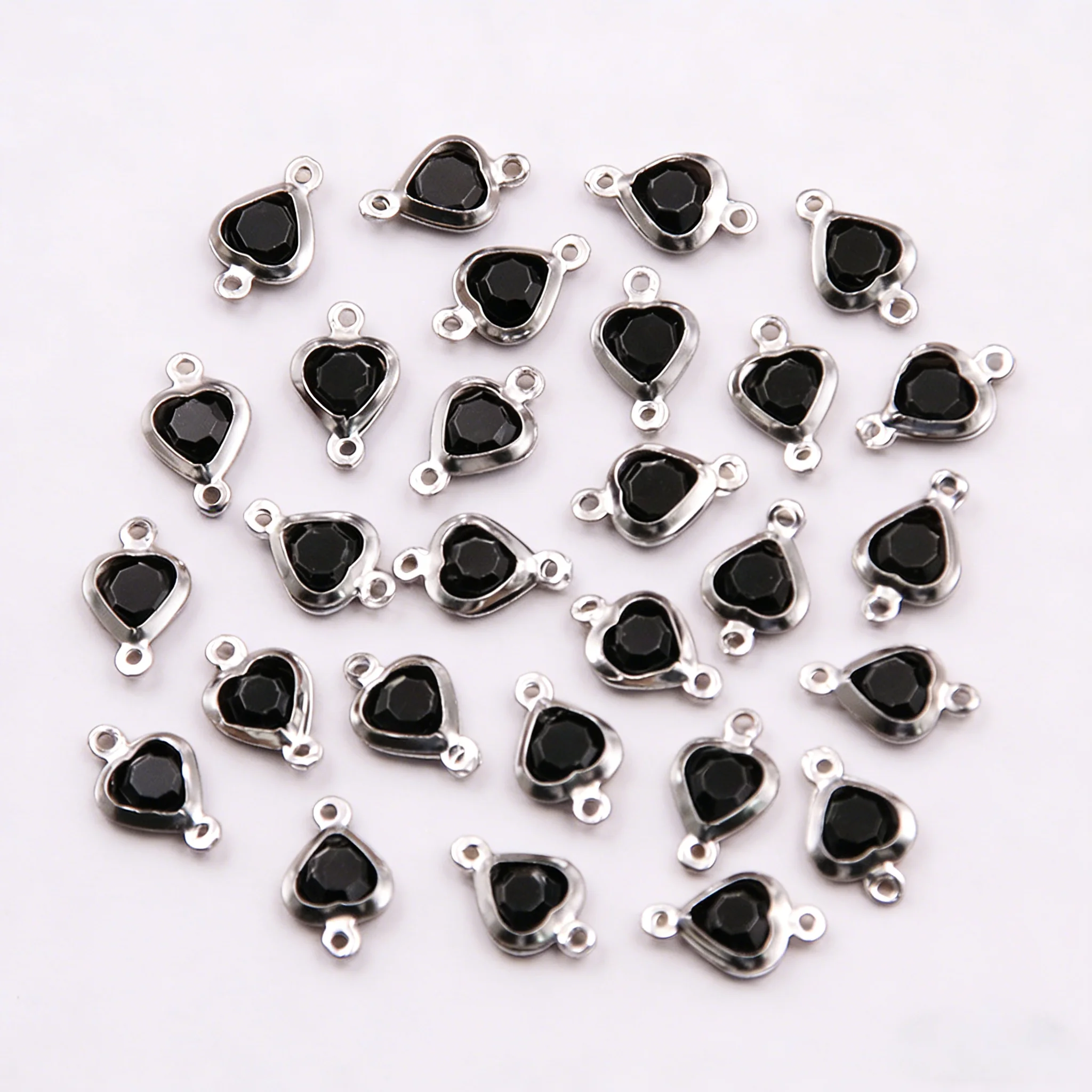 10 Stück 7 x 12 mm Edelstahl-Herzanhänger mit doppeltem Loch, bunte Kristall-Charms, Verbinder für DIY-Halsketten, Armbänder, Schmuckherstellung – Detail 5