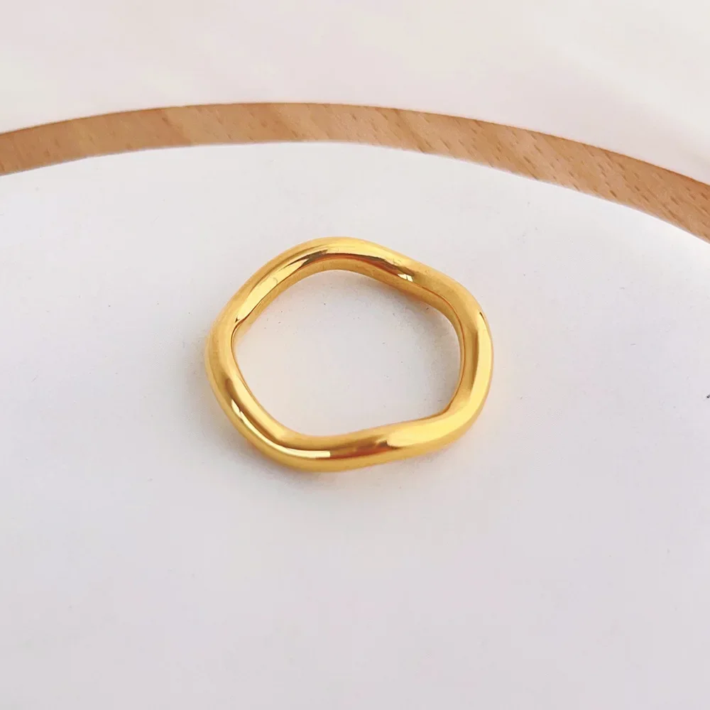 High End PVD Wholesale No Fade&Waterproof Fashion Minimalist Wave Shaped Stainless Steel Ring for Women Girl 4