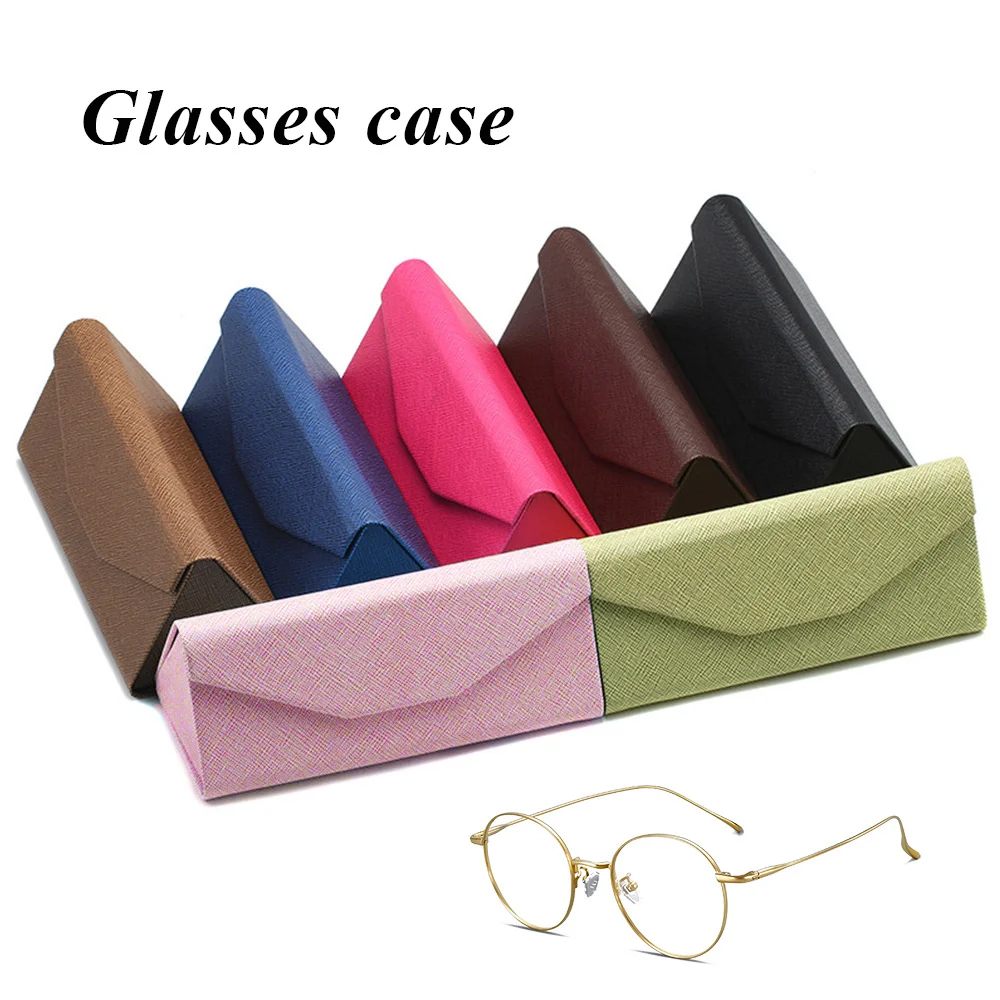 

Portable Leather Glasses Case Triangular Lens Container Box Eyeglass Sunglasses Box Storage Eyewear Accessories Hard Case Solid