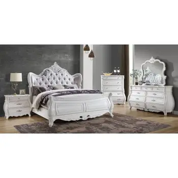 Modern Style 5 Pc King Bedroom Set Made with Wood in Pearl White 1