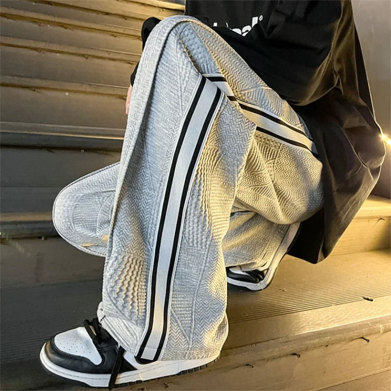 

Straight Man Sweat Pants Jogger Casual Baggy Tracksuit Men's Sweatpants Bottoms Wide Leg Young La Summer Training Plain Trousers