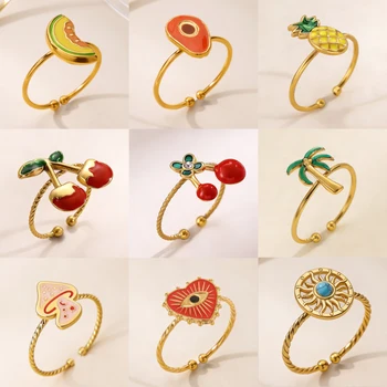 Anelli Semplici in Acciaio Inox Smaltato Colorato per Donne, Anello Aperto con Charm a Forma di Frutta, Gioielli Stile Dopamina, Regalo Trendy 2026