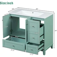 36" Modern  with USB Charging, Two Doors and Three Drawers , Small Bathroom Vanity Cabinet with Single Sink, Green 2