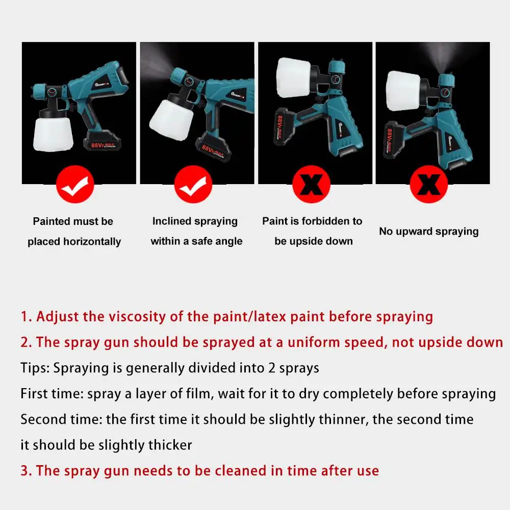 1000ml 1500W Electric Spray Gun 3 Nozzle Sizes HVLP Household Paint Sprayer Flow Control Spraying Power Tool For 18V Battery