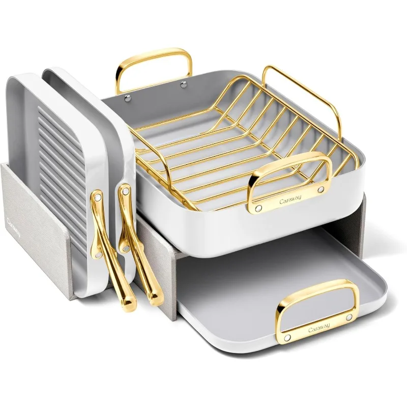 

Caraway Square Cookware Set - Square Pans Set - Perfect for Griddling, Toasting, Searing, Roasting, and More - Non-Stick Ceramic
