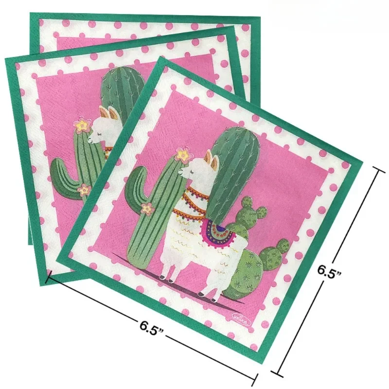 20pcs Stock Alpaca Cactus Printed Colorful Paper Napkins Disposable Holiday Party Decoration Supplies Napkins Paper Placemats